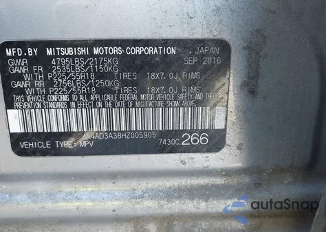 2017 Mitsubishi Outlander Se z USA, uszkodzony, nr VIN JA4AD3A38HZ005905